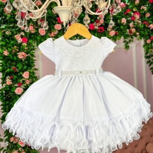 Vestido Menina Bonita Bebe Branco Pérolas