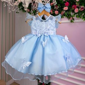 Vestido Marie Azul Bebeb Jardim Encantado Laço