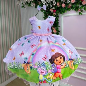 Vestido Tematicos Ysa Kids Dora Aventureira Lilas
